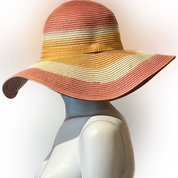 NWOT Scala Collezione Packable Straw Raffia Hat Tangerine Orange Watermelon Pink - Picture 3 of 16